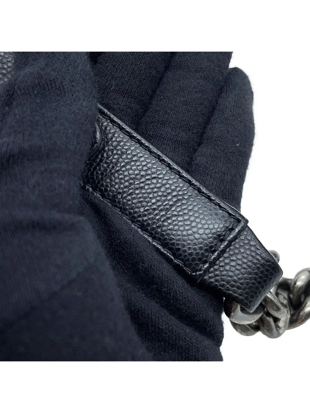 Chanel Chain Shoulder Bag Quilted CC Logo Boy 25 Caviar Leather Black